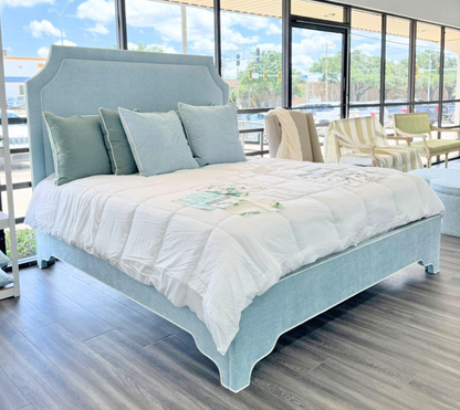 65"H King Bed  - Seafoam Blue Chenille Fabric