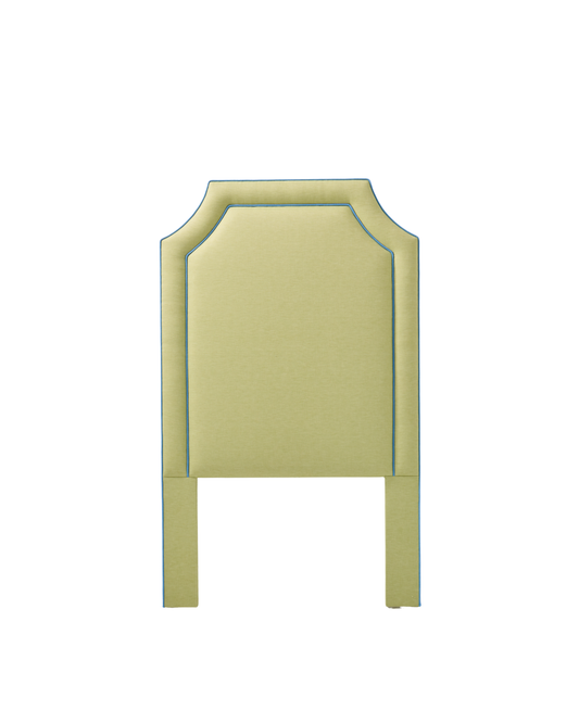The Addison Twin Headboard -  Lime Green Linen Fabric - Blue Trim
