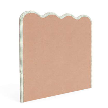 The Waverly Queen Headboard - Sage Green Gingham Fabric - Pink Trim
