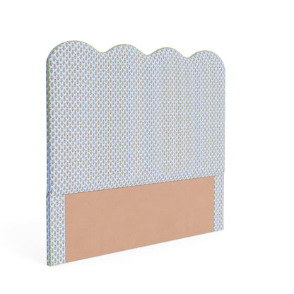 The Waverly Queen Headboard - Schumacher Adeline in Mineral & Leaf Fabric - Pistachio Green Trim