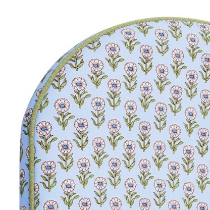 The Waverly Queen Headboard - Schumacher Adeline in Mineral & Leaf Fabric - Pistachio Green Trim