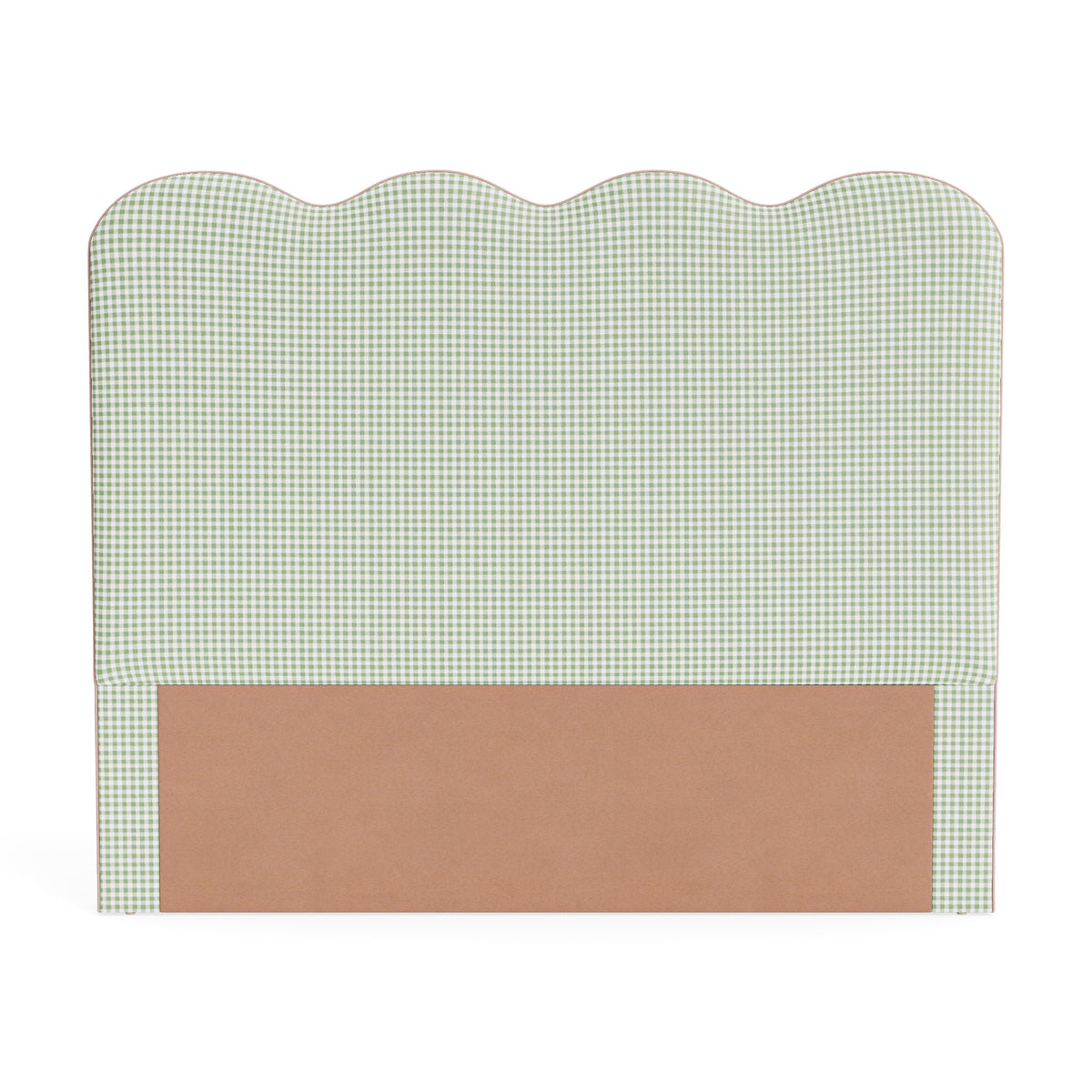The Waverly Queen Headboard - Sage Green Gingham Fabric - Pink Trim