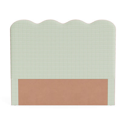 The Waverly Queen Headboard - Sage Green Gingham Fabric - Pink Trim