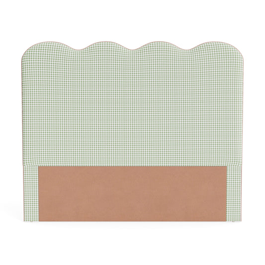The Waverly Queen Headboard - Sage Green Gingham Fabric - Pink Trim