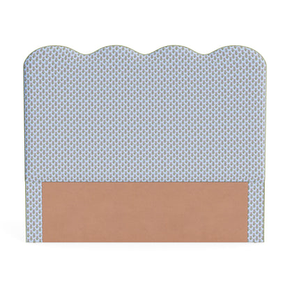 The Waverly Queen Headboard - Schumacher Adeline in Mineral & Leaf Fabric - Pistachio Green Trim