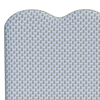 The Waverly Queen Headboard - Schumacher Adeline in Mineral & Leaf Fabric - Pistachio Green Trim
