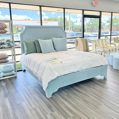 65"H King Bed  - Seafoam Blue Chenille Fabric