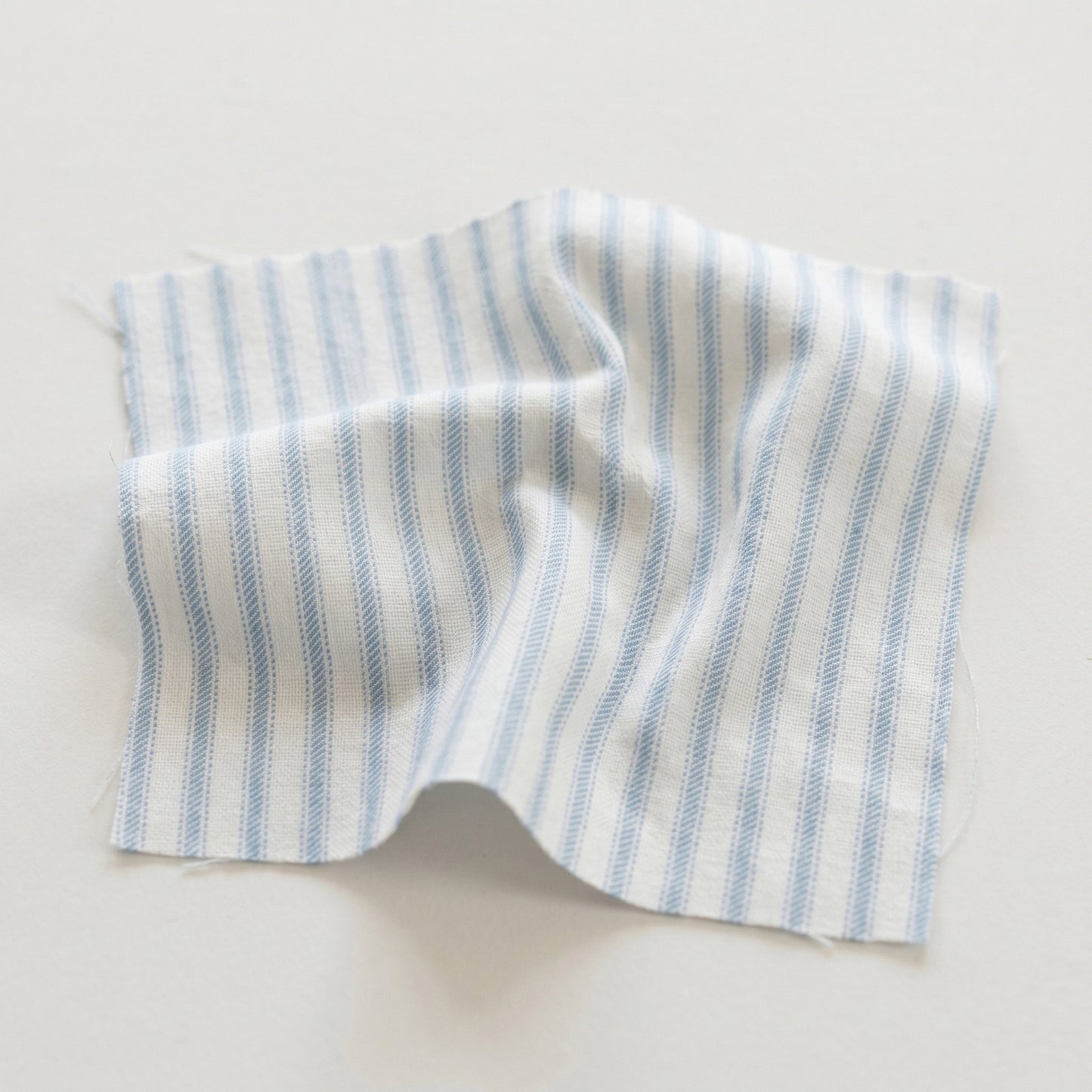 65”H Queen Upholstered Platform Bed - Classic Ticking Blue Fabric - Navy Trim