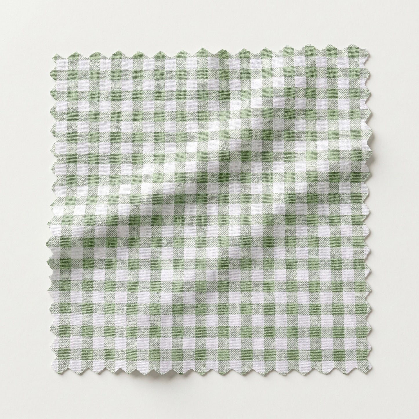 65”H Queen Platform Upholstered Bed - Sage Green Gingham Fabric with Blush Pink Trim