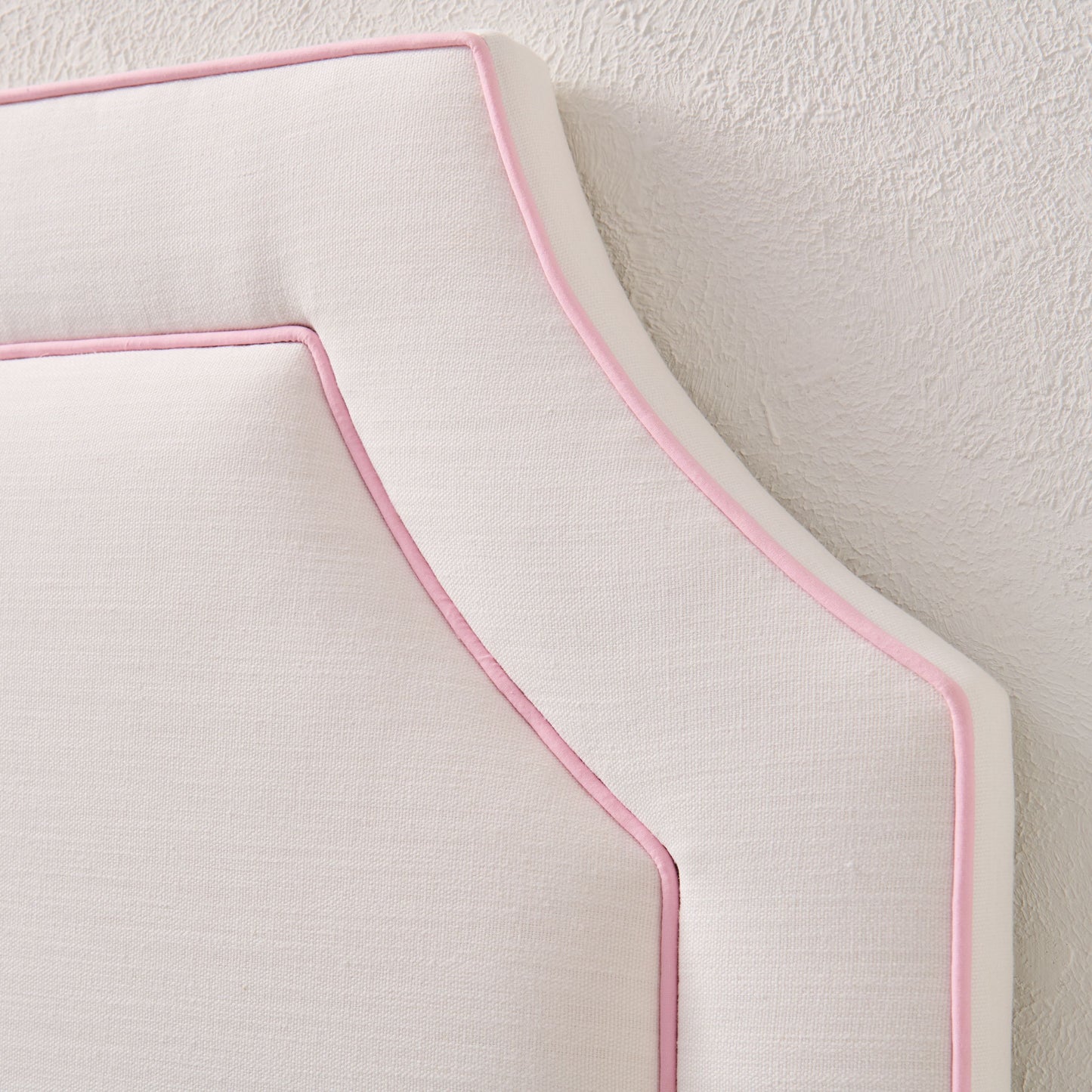 The Addison Twin Headboard - Off-White Linen - Pink Trim