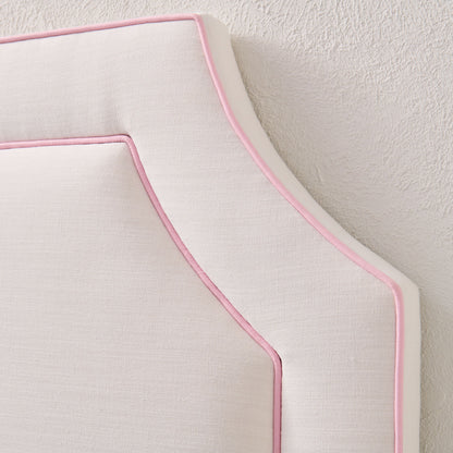 The Addison Twin Headboard - Off-White Linen - Pink Trim