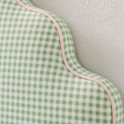 The Helena Twin Headboard - Green Gingham Fabric - Pink Trim