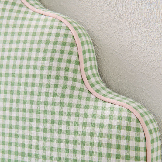 The Helena Twin Headboard - Green Gingham Fabric - Pink Trim