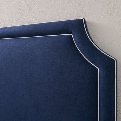 The Addison Queen Headboard - Navy Woven Fabric - White Trim