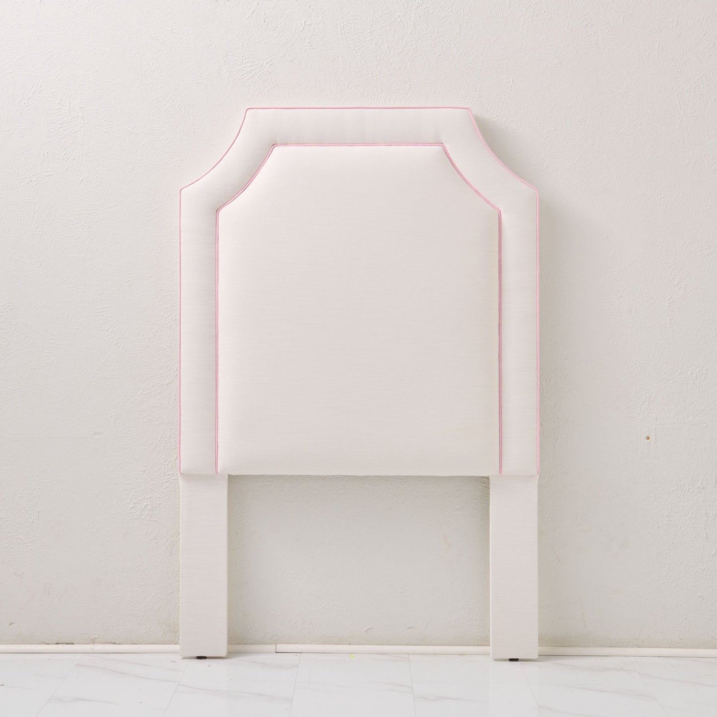 The Addison Twin Headboard - Off-White Linen - Pink Trim