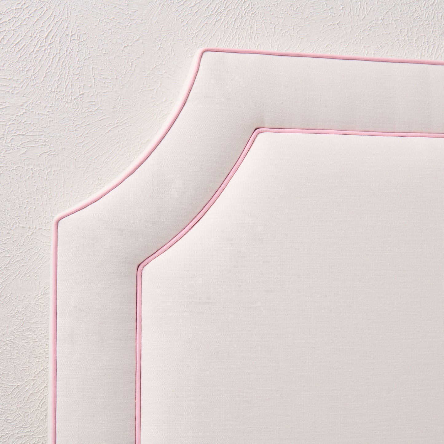 The Addison Twin Headboard - Off-White Linen - Pink Trim