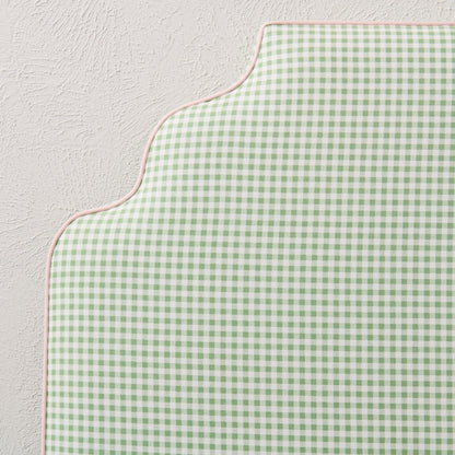 The Helena Twin Headboard - Green Gingham Fabric - Pink Trim