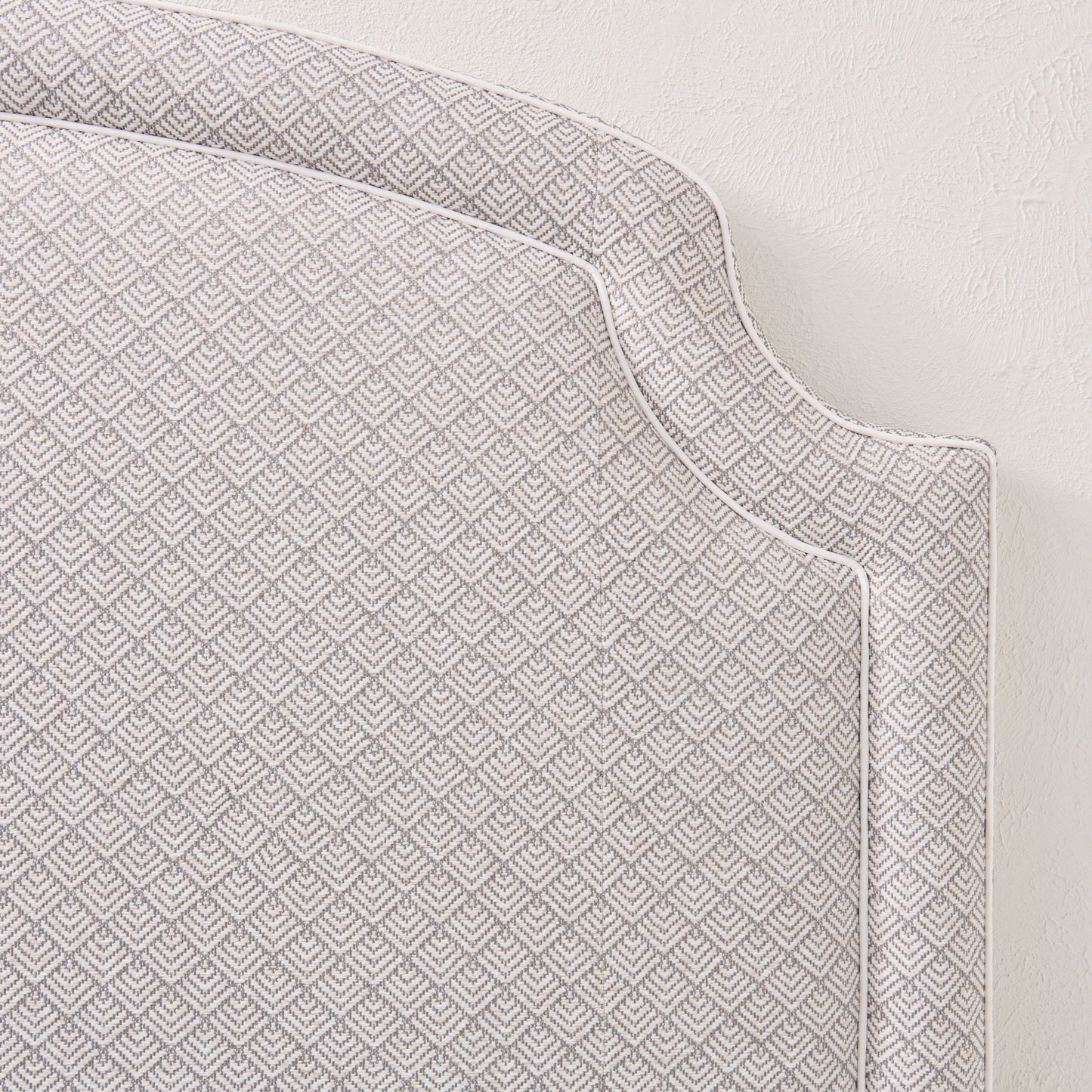 The Aliana King Headboard - Geometric Weave Grey Fabric- White Trim