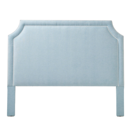 65”H Queen Headboard only - Seafoam Blue Fabric with White Trim