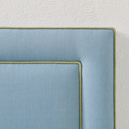 60" H Full Headboard in Blue Linen - Green Trim