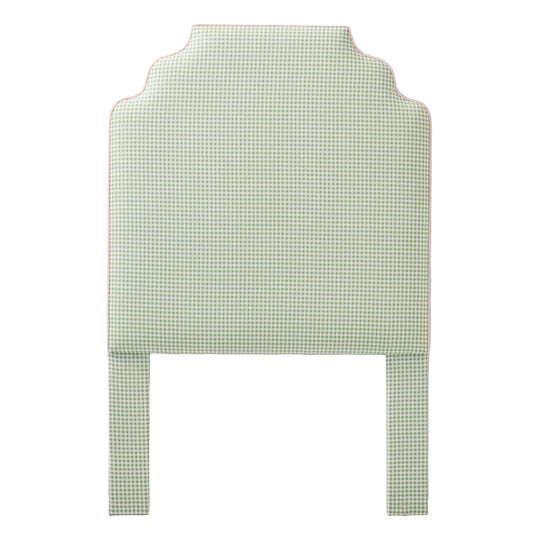 The Helena Twin Headboard - Green Gingham Fabric - Pink Trim