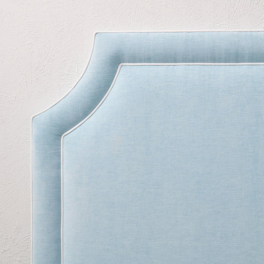 65”H Queen Headboard only - Seafoam Blue Fabric with White Trim