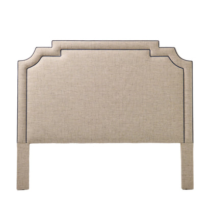 The Martha King Headboard - Beige Checkered Fabric - Navy Trim