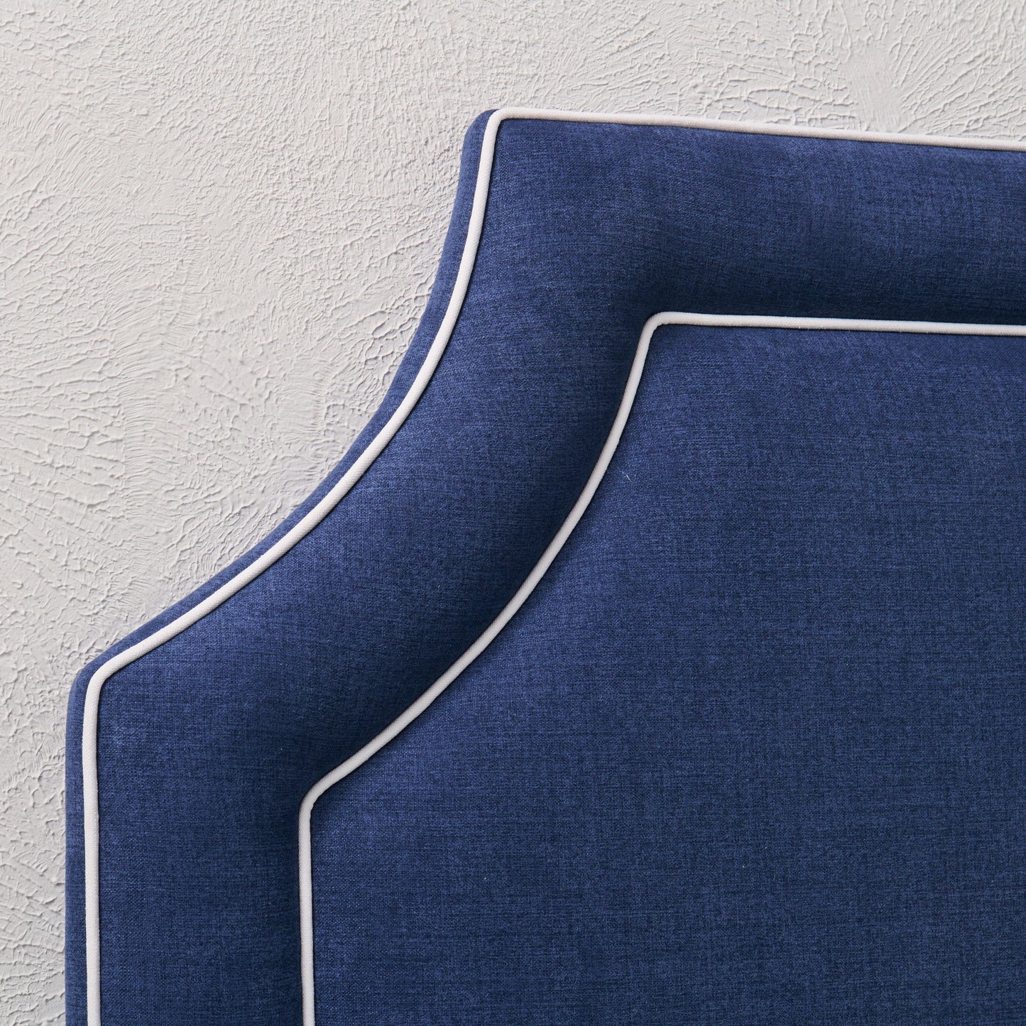 The Addison Queen Headboard - Navy Woven Fabric - White Trim