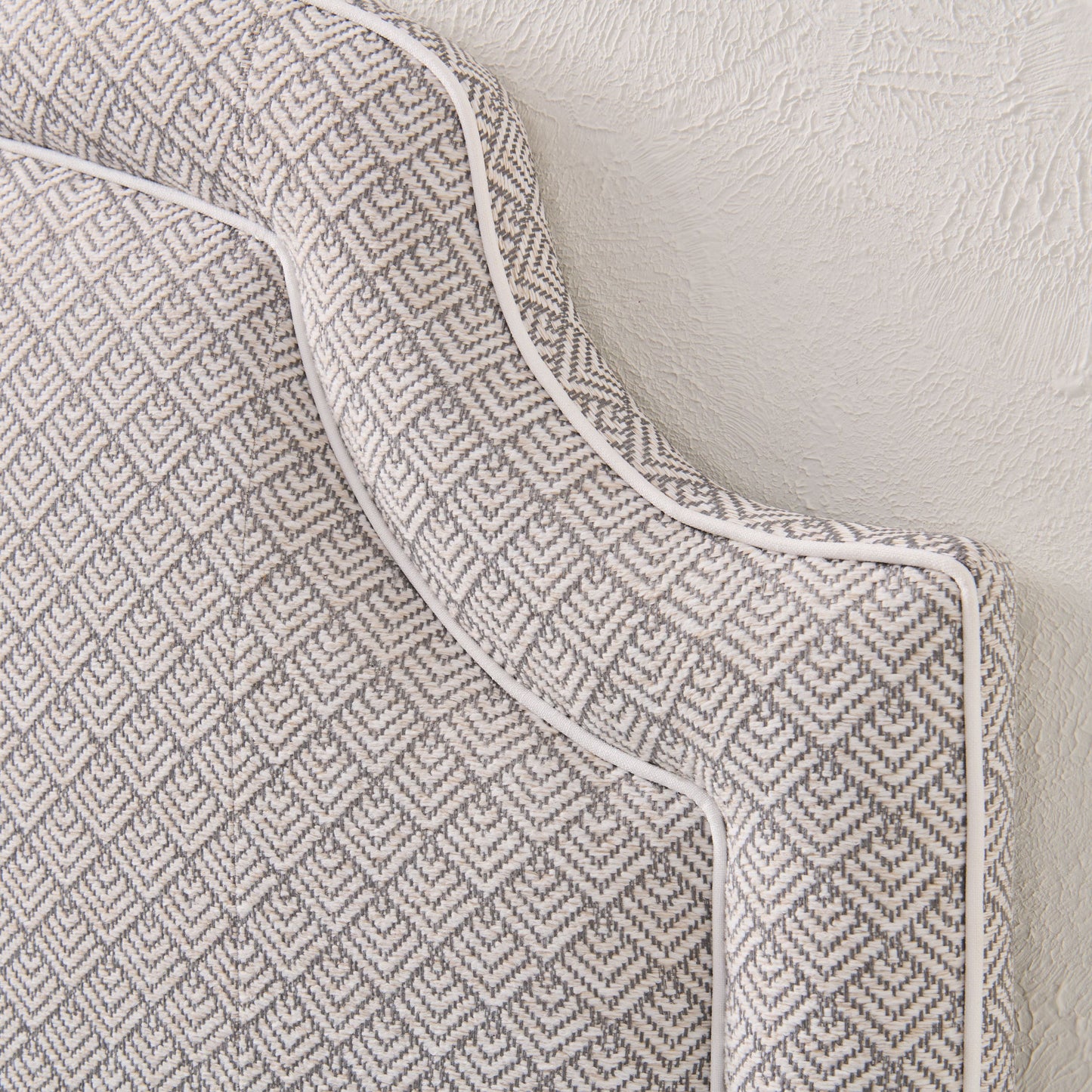 The Aliana King Headboard - Geometric Weave Grey Fabric- White Trim