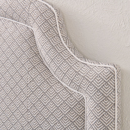 The Aliana King Headboard - Geometric Weave Grey Fabric- White Trim