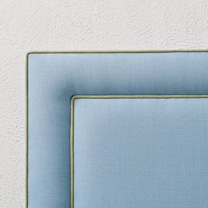 60" H Full Headboard in Blue Linen - Green Trim
