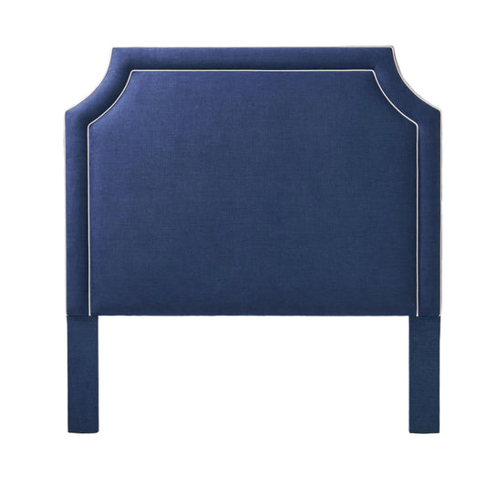 65” H Queen Headboard in Navy Woven Fabric - White Trim