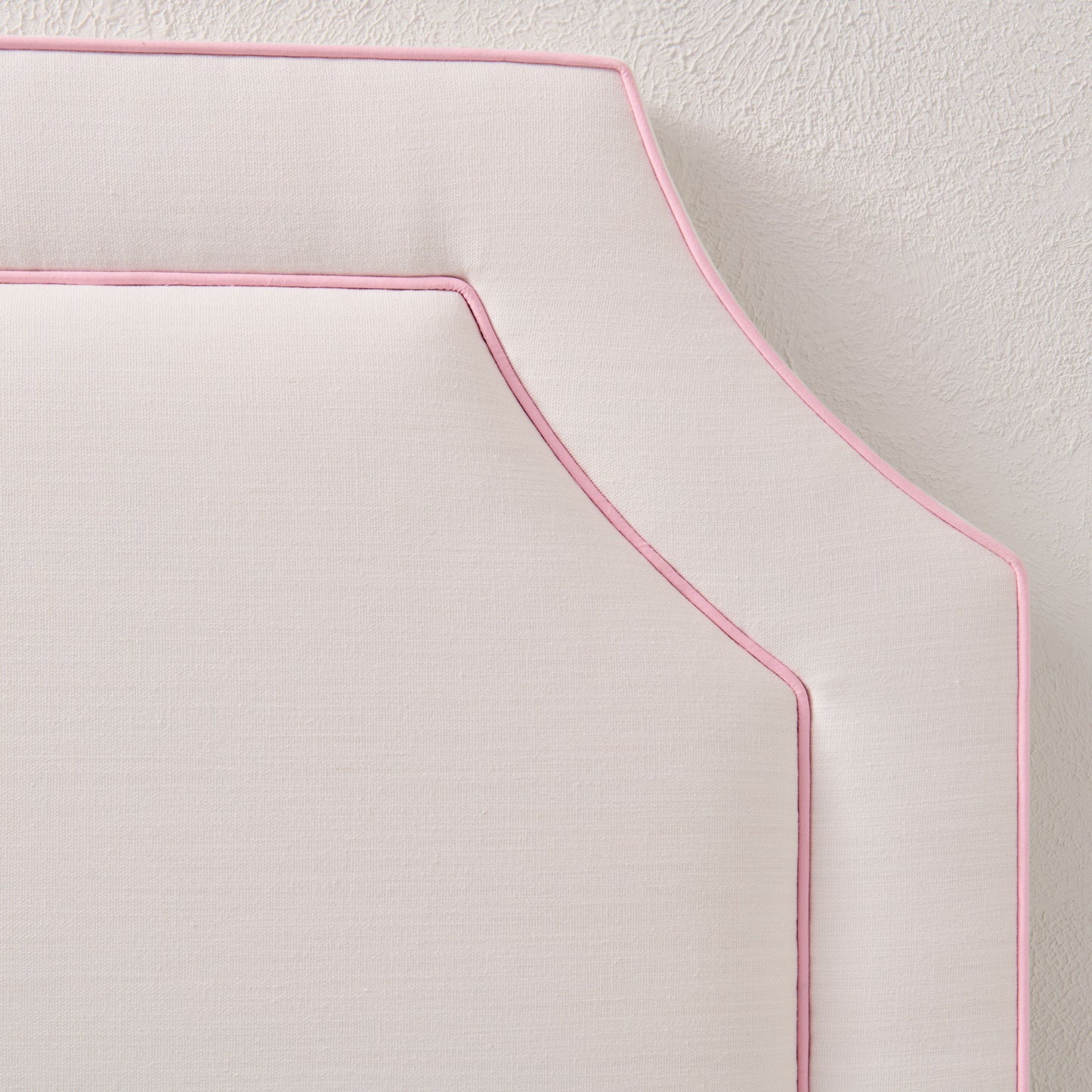 The Addison Twin Headboard - Off-White Linen - Pink Trim