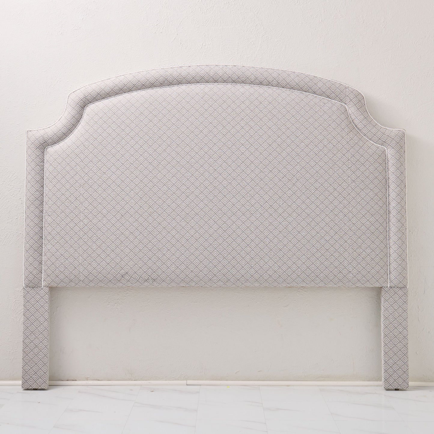 The Aliana King Headboard - Geometric Weave Grey Fabric- White Trim