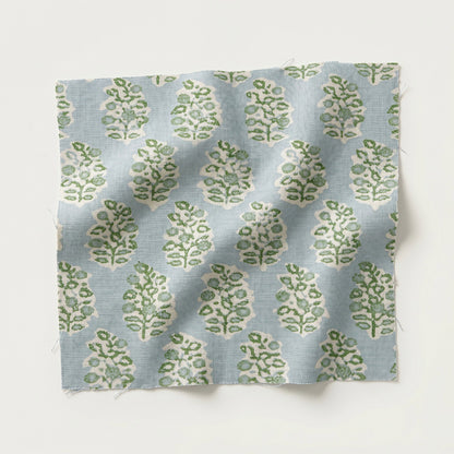 65”H Queen Platform Upholstered Bed - Perry Green Polyester Fabric - Pink Trim