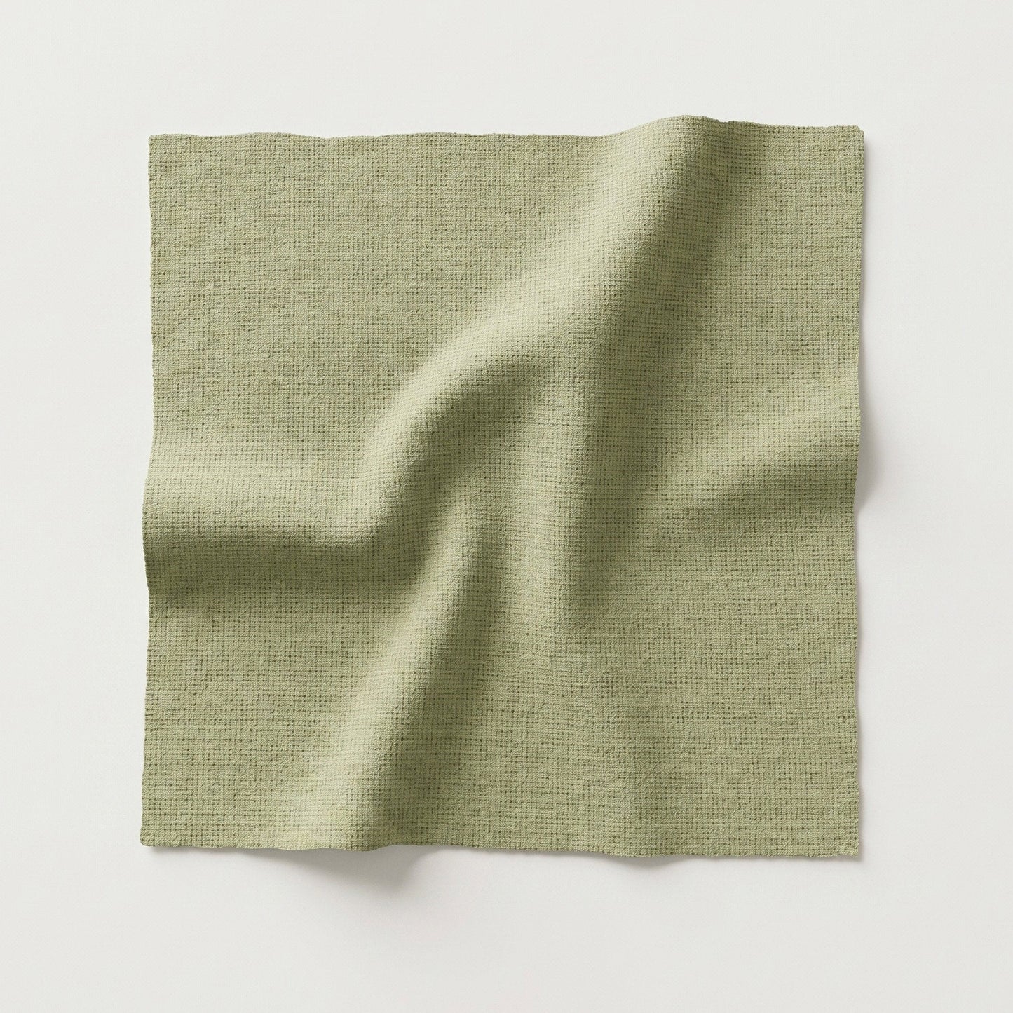 65" H Queen Upholstered Platform Bed - Scalloped Legs - Pistachio Green Woven Fabric with White Trim