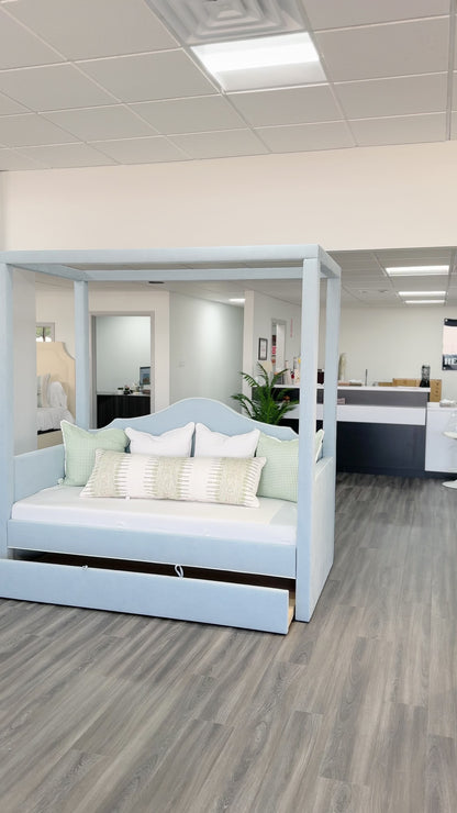 Twin Trundle Canopy Daybed - Sky Blue Woven Fabric