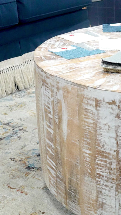36" Round Distressed Wood Coffee table - Rustic Modern