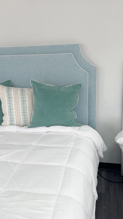 65"H King Bed  - Seafoam Blue Chenille Fabric