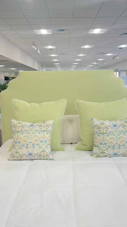 65”H Queen Upholstered Platform Bed - Pear Green Woven - White Trim