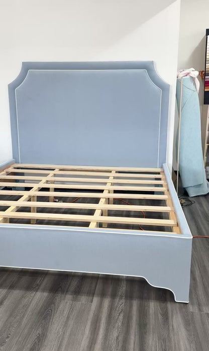65"H King Bed  - Ashley Blue Chenille Fabric