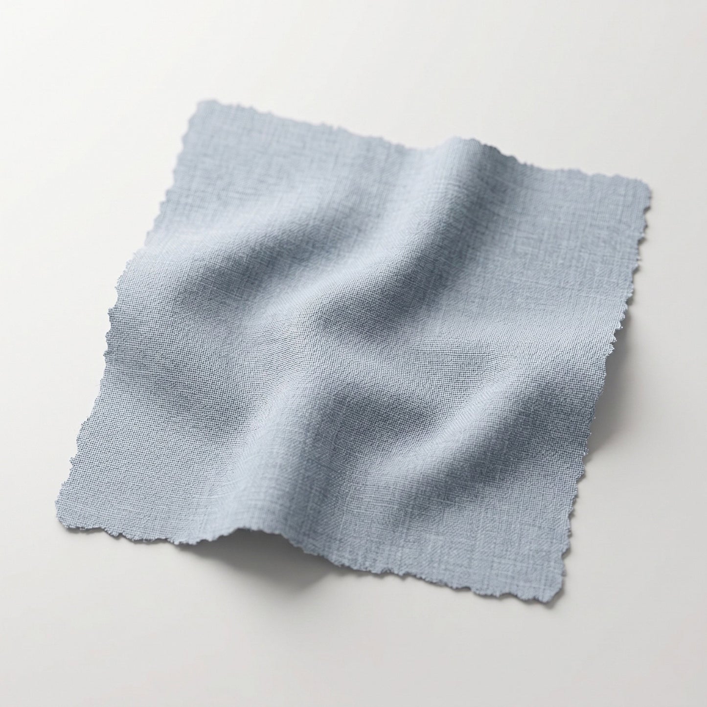 65" H King Platform Bed - Scalloped Legs - Sky Blue Woven Fabric with White Trim