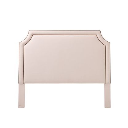 The Addison King Headboard - Cream Woven Fabric - Brown Leather Trim