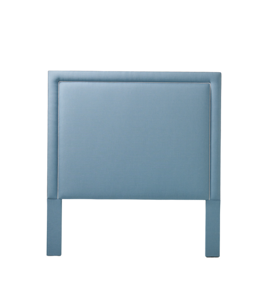 The Jacob Queen Headboard - Blue Linen Fabric- White Trim